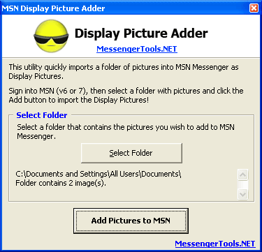 Screenshot of MSN Display Picture Adder