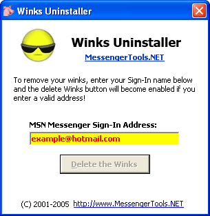 Screenshot of MSN Winks Uninstaller
